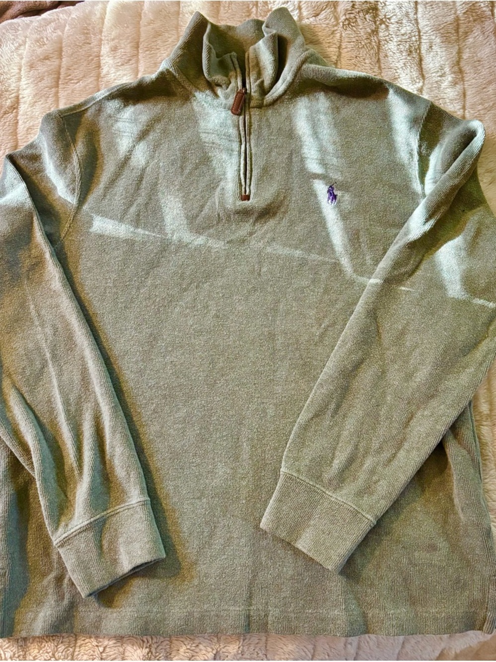 Ralph Lauren Men’s Half-Zip Sweater in Sage Green with Purple Polo